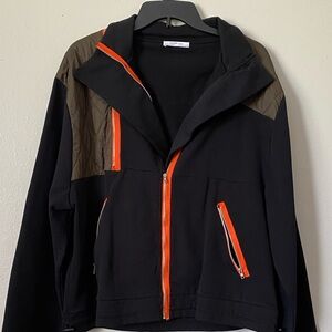 New Zara Mixed Media Colorblock Cargo Jacket - Black/Olive/Orange - Size M